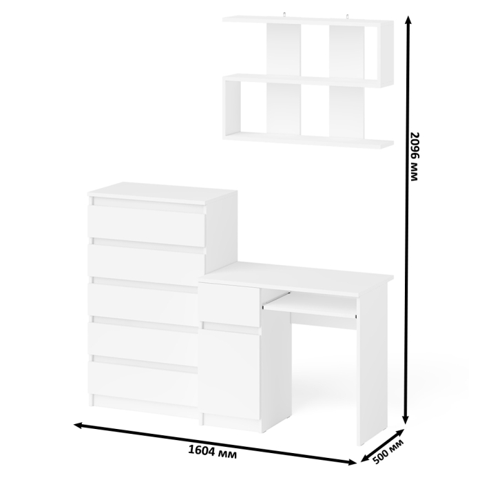 Прямые компьютерные столы, Стол компьютерный Мори с тумбой слева с высоким комодом МК700-5 и полкой 900