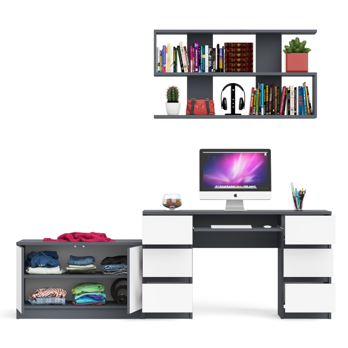 Домашние кабинеты, Стол компьютерный Мори МС-2 с верхней полкой и тумбой МА900.1