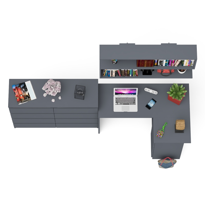 Домашние кабинеты, Стол компьютерный угловой с ящиками Мори МС-16 правый с навесной полкой и комодом МК1200.8