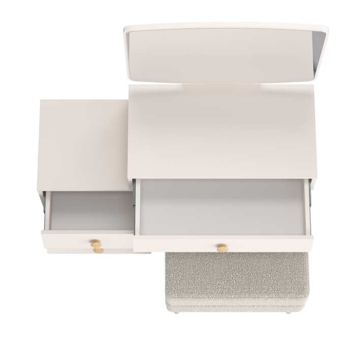 С зеркалом, Женское трюмо для спальни Афина и банкетка на ножках Тифани