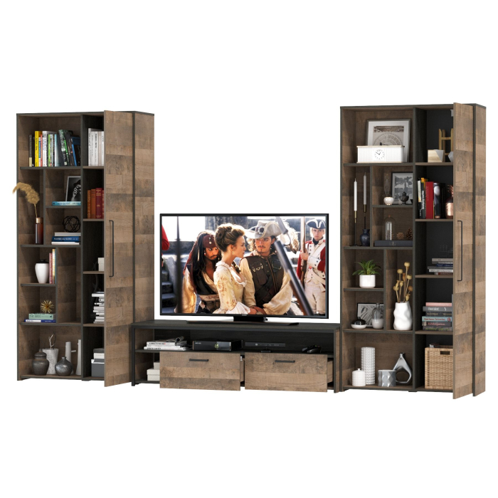 Стенки для гостиной, Два шкафа-стеллажа в стиле лофт и тумба для аппаратуры Трувор