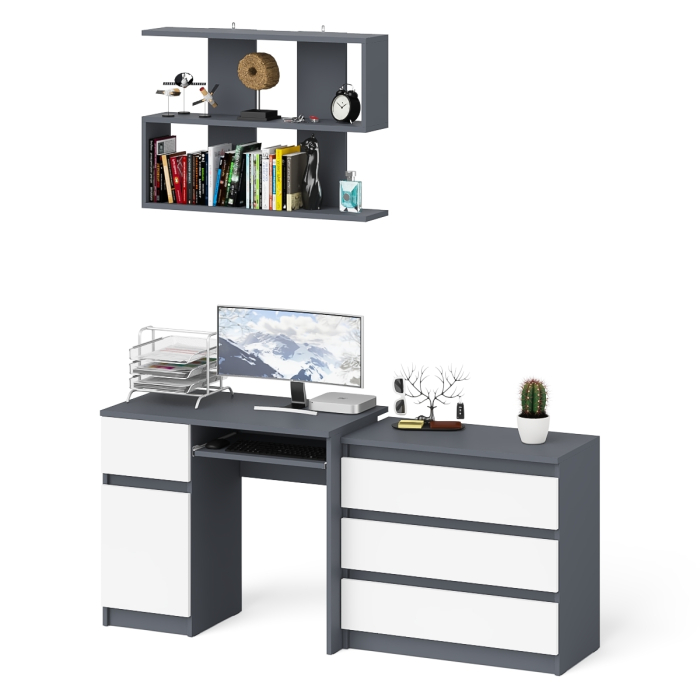 Прямые компьютерные столы, Однотумбовый стол компьютерный Мори МС-1 левый с комодом три ящика и навесной полкой 900