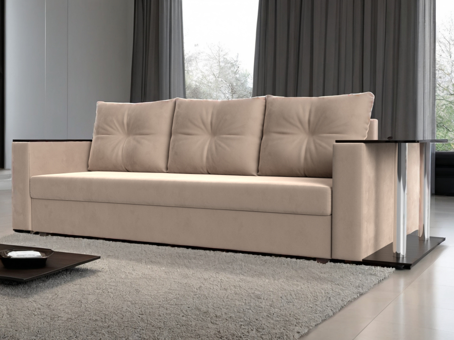 Диваны еврокнижки, Диван прямой Атланта со столом справа, велюр