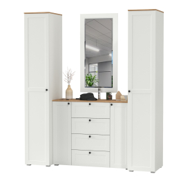 Два шкаф-пенала с полками для прихожей Остин и комод с настенным зеркалом