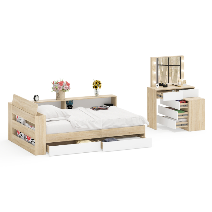 Спальные гарнитуры, Туалетный столик для спальни с подсветкой 110 и Ксения кровать 1200 с ящиками и прикроватный блок