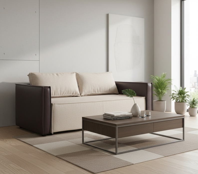 Диваны с ящиком для белья, Диван-кровать аккордеон Барон 120, велюр/экокожа