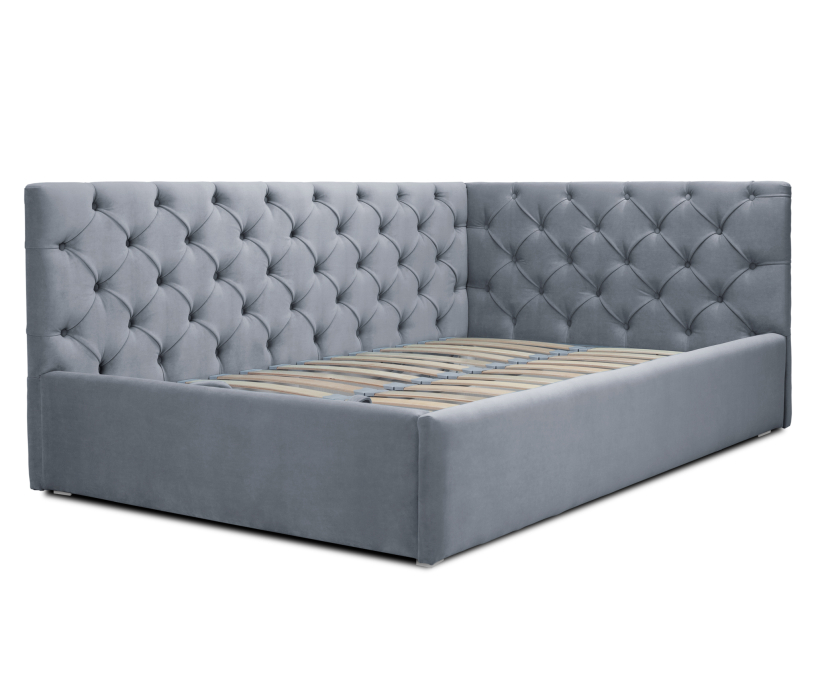 Мягкая кровать, Кровать с мягким изголовьем угловая Оливия 900, микровелюр