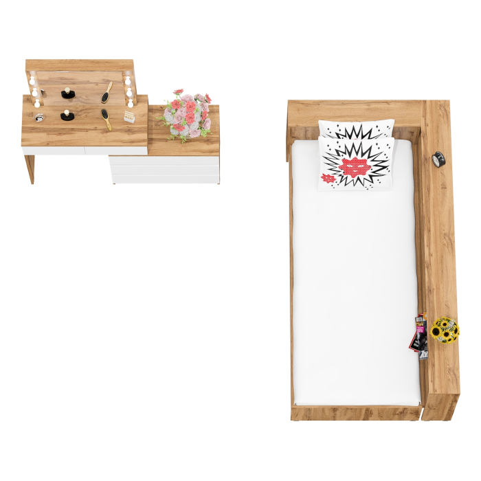 Спальные гарнитуры, Столик косметический с лампочками 110 и Ксения 900 односпальная кровать с ящиками и прикроватным блоком