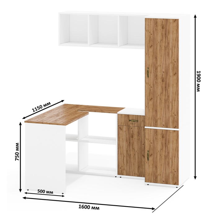 Домашние кабинеты, Мебель для домашнего офиса Лидер-8 из стола с полкой сверху и пенала для одежды с тумбочкой 3.15
