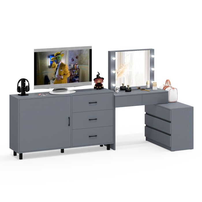 Туалетные столики, Стол-трансформер косметический с подсветкой 110 и комод-тумба три ящика 122-1504