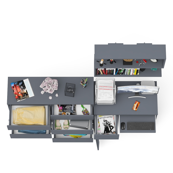 Прямые компьютерные столы, Комод на восемь ящиков МК1200.8 Мори с компьютерным столом МС-1 левый и верхней полкой 900