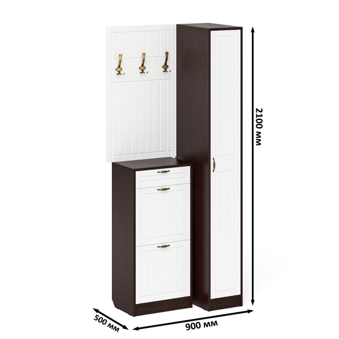 Прихожие, Высокая обувница с вешалкой с крючками и пеналом П-6-500 для прихожей фрезеровка прованс