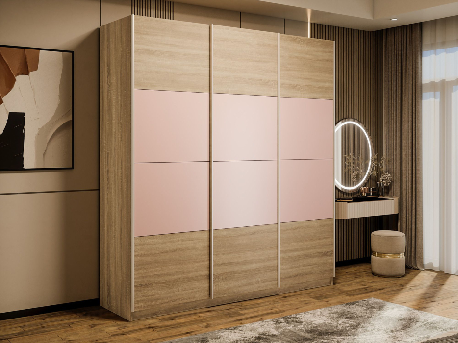 Шкафы-купе 3-х дверные, Шкаф-купе Эста 3-х дверный ДСП/Стекла пудра/Доводчик 240х66х240