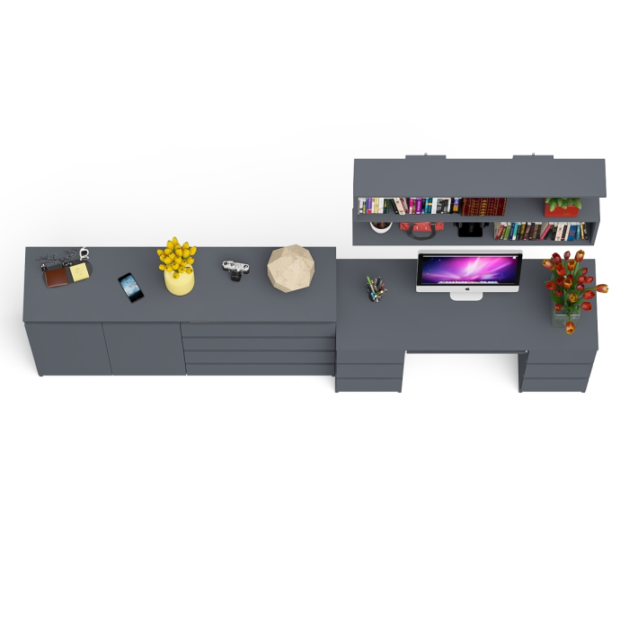 Домашние кабинеты, Стол для работы Мори МС-2 с книжной полкой на 1200 и комодом-тумбой МК1600.1