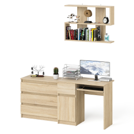 Однотумбовый стол компьютерный Мори МС-1 левый с комодом три ящика и навесной полкой 900