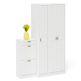 Тумба для обуви две секции в прихожую П-6-500 с пеналом и шкафом фрезеровка ромб