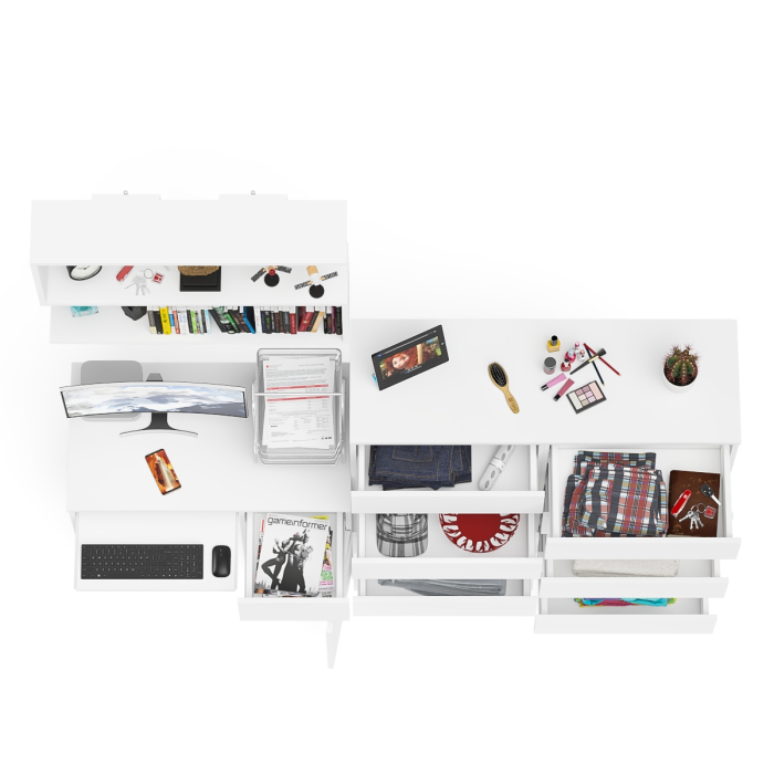 Домашние кабинеты, Стол компьютерный Мори МС-1 правый с комодом на 10-ть ящиков и навесной полкой 900