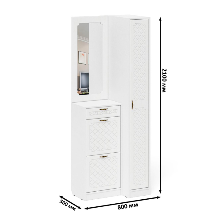 Прихожие, Пенал для прихожей П-6-500 и высокая обувница с зеркалом фрезеровка ромб