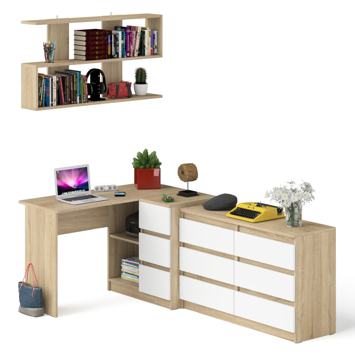 Домашние кабинеты, Стол угловой компьютерный Мори МС-16 правый с книжной полкой и комодом на шесть ящиков