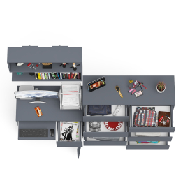 Стол компьютерный Мори МС-1 правый с комодом на 10-ть ящиков и навесной полкой 900