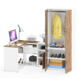 Стол письменный-трансформер Лидер-8 с тумбочкой с нишей и глубоким бельевым шкафом