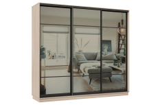 Шкафы-купе 3-х дверные, Шкаф-купе Премьер 58 (11ЗГ;11ЗГ;11ЗГ) фасады зеркало графит/трёхдверный/Профиль чёрный муар