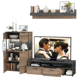 Тумба для техники и ТВ с навесной полкой и комод с витриной с подсветкой Трувор