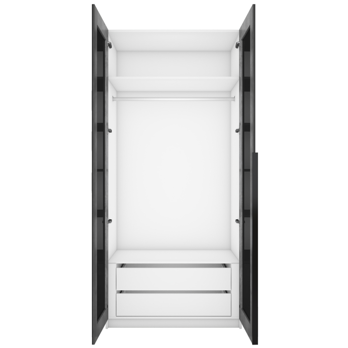 Шкафы распашные, Шкаф распашной Е1 Локер 101x52.5x220 см, с черным стеклом и модулем