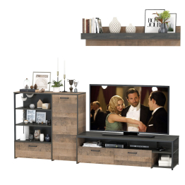 Тумба под аппаратуру и ТВ с комодом с дверкой и навесной полкой Трувор