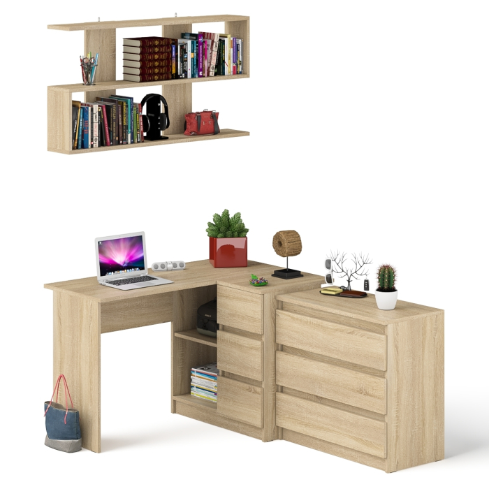 Домашние кабинеты, Стол компьютерный Мори МС-16 правый с навесной полкой и комодом МК800.1