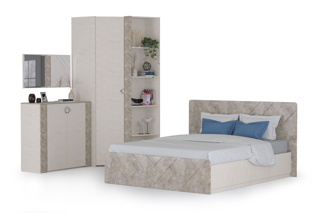 Модульные cпальни, Спальня Амели № 9 шёлковый камень/бетон чикаго беж, 5 предметов мебели