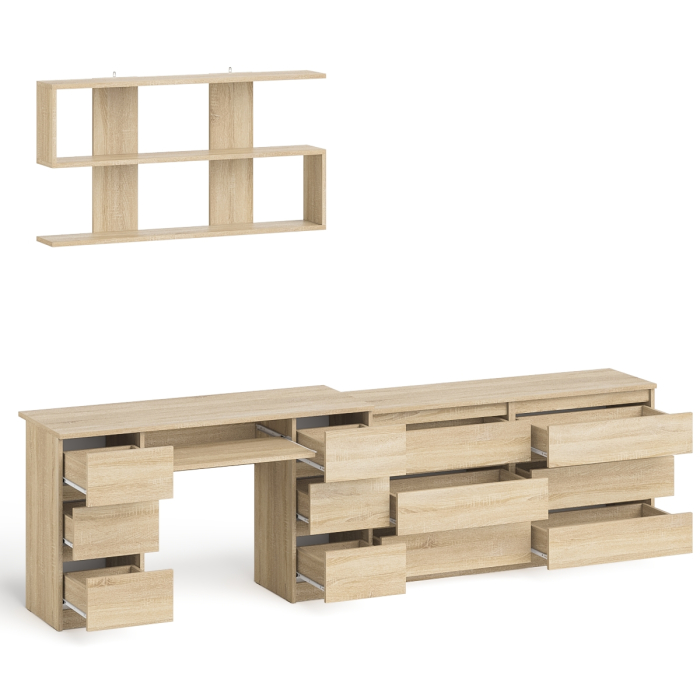 Домашние кабинеты, Стол компьютерный ящики слева и справа Мори МС-2 с комодом и полкой навесной