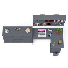 Угловой стол компьютерный Мори МС-16 правый с комодом МК1200.4 и открытой книжной полкой