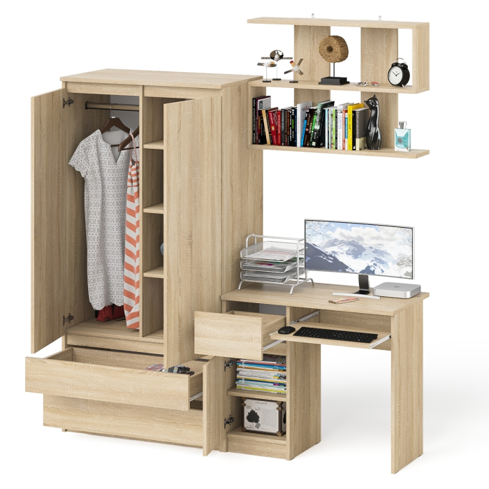 Домашние кабинеты, Компьютерный стол Мори МС-1 левый с полкой и шкаф-комодом