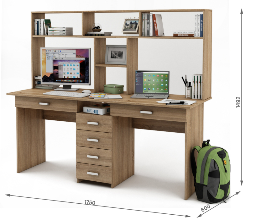 Прямые, Письменный стол Лайт-11Я с надстройкой