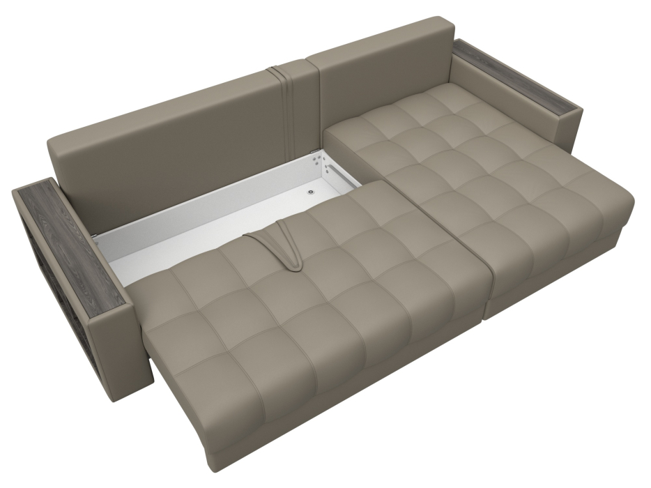 Диваны угловые в гостиную, Диван угловой с декором и полкой Лига-050 НПБ, экокожа GRIFON