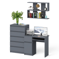 Прямые компьютерные столы, Стол компьютерный Мори с тумбой слева с высоким комодом МК700-5 и полкой 900