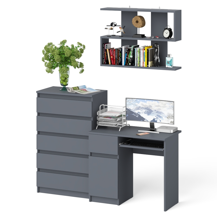 Прямые компьютерные столы, Стол компьютерный Мори с тумбой слева с высоким комодом МК700-5 и полкой 900