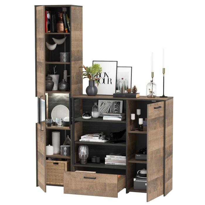 Стенки для гостиной, Шкаф-пенал с витриной и комод с ящиками и дверкой Трувор