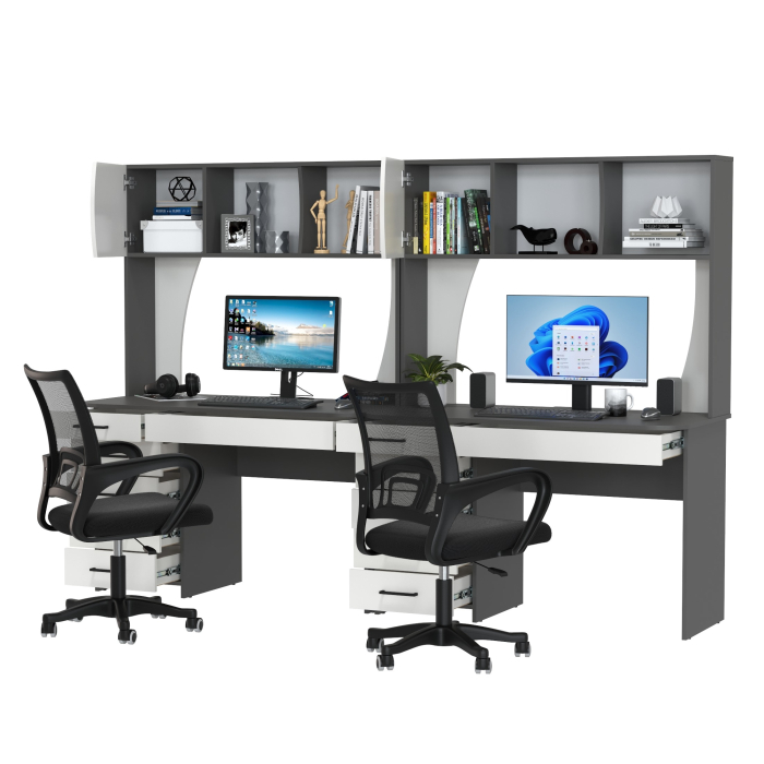 Прямые компьютерные столы, Комплект из двух рабочих столов Сигма и двух компьютерных кресел чёрных