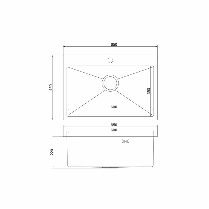 Кухонные мойки, Мойка настол.монтаж 65х45 (3,0) вып 3 1/2  MIXLINE PRO 22см с сифоном (сатин)