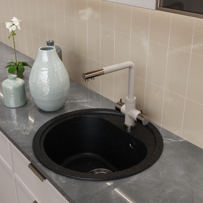 Кухонные мойки, Мойкa ML-GM10 круглая, 440мм (глуб. чаши 180) NEW*