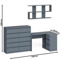 Набор мебели из углового компьютерного стола Мори МС-16 правого с книжной полкой и комода МК1200.10