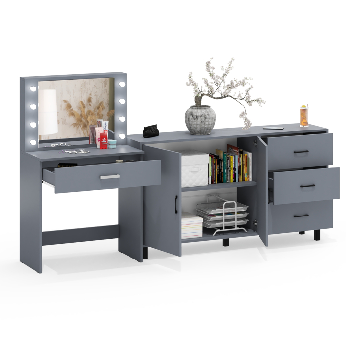 С зеркалом, Комод-тумба 123-1604 и туалетный столик с подсветкой СТ-4