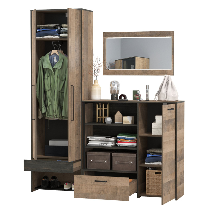 Прихожие, Шкаф для одежды в прихожую Трувор с зеркалом 15.30 и комодом-тумбой