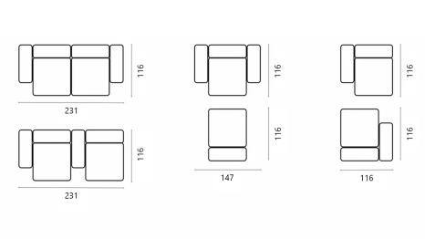 Прямой диван Фиджи двухсекционный, велюр