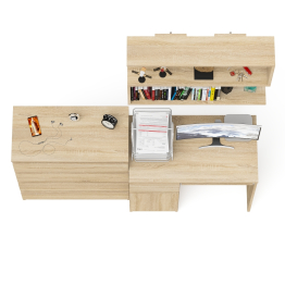 Комод четыре ящика Мори 800-4 со столом компьютерным с тумбой слева и полкой 900