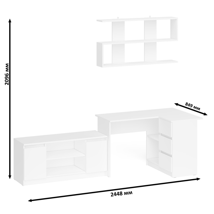 Домашние кабинеты, Стол угловой компьютерный Мори МС-16 правый с книжной полкой и ТВ-тумбой МТВ1200.1