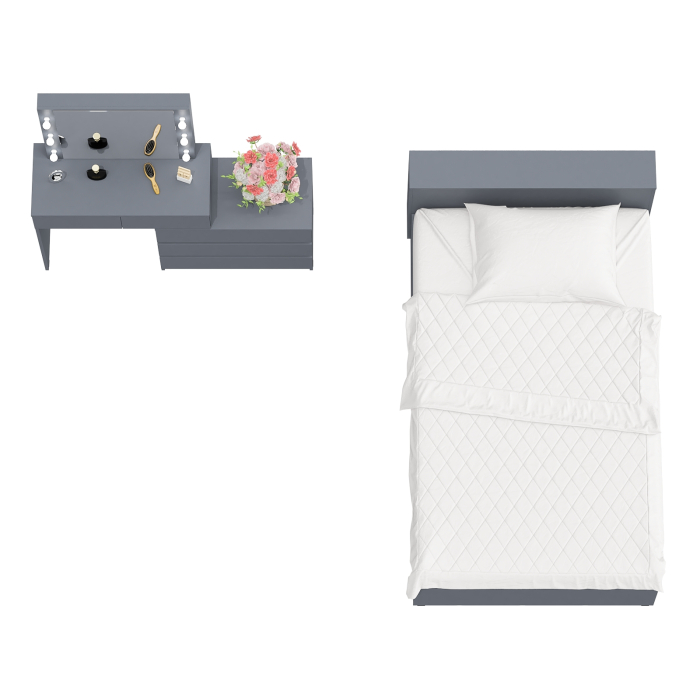 Спальные гарнитуры, Столик туалетный с лампочками 110 с полутораспальной кроватью с ящиками Ксения 1200