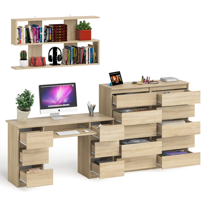 Домашние кабинеты, Комод Мори МК1200.10 со столом компьютерно-письменным и полкой сверху